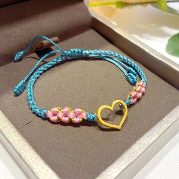 杜大生珠宝黄金爱心转运珠手链999足金心形桃心纯金编织手绳七夕送