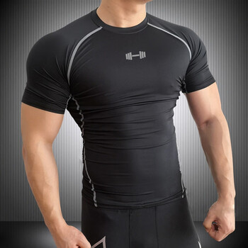 衣男运动短袖速干t恤篮球跑步健身训练服定制印字教练工作服 黑色哑铃