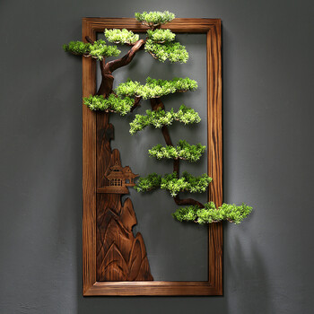 中式壁饰实木墙面装饰酒店民宿旅馆壁挂立体中国风仿真迎客松挂件半山