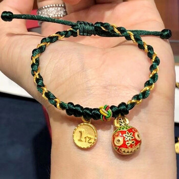 老凤凰吞金兽手链黄金转运珠999足金古法烧蓝吊坠一家三口宝宝满月手