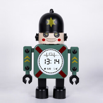 森匠数字lc闹钟电子智能学生专用时钟男女孩创意机器人座钟 陆军绿