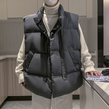 青少年初高中男生羽绒服马甲大学生男外穿新款秋冬季加绒坎肩宽松加厚潮流马夹背心外套 灰色 2XL