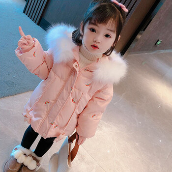 混色鸭鸭女童棉服秋冬新款加厚韩版洋气中长款棉服中小童棉袄小女孩棉