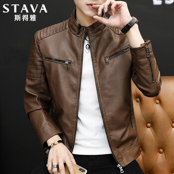 斯得雅stava皮衣男韩版潮流pu皮衣夹克外套男立领修身仿皮机车皮衣