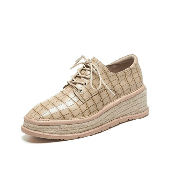 他她街区tatajiequ他她街区官方英伦风复古厚底松糕鞋女真皮平底系带