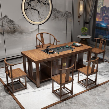 实木功夫茶桌茶台桌 现代简约禅意茶几桌茶艺桌办公泡茶桌套装 轻奢款