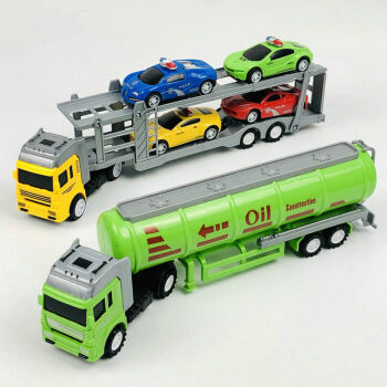 长挂车货柜汽车模型工程运输车大卡车集装箱油罐车儿童玩具车子 黄色运输车+绿色油罐车
