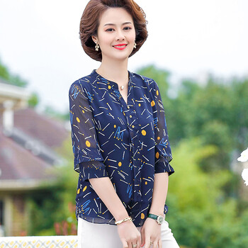 衣服女夏天的妈妈50岁左右五分袖夏装时尚t恤中年夏季上衣中老年人恤
