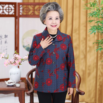 雷事兴中老年女新款春装60-70-80岁奶奶双层上衣老人衣服女妈妈春秋套装 唐装花红 3XL(建议120-135斤)