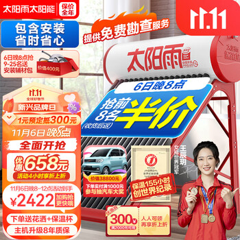 太阳雨 （Sunrain）太阳能热水器家用保热墙一级能效 A无电系列20管155L