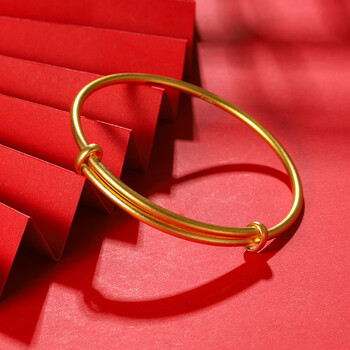 安必凡金手镯足金999推拉口手镯女士黄金实心光面金镯子手环送礼定 古