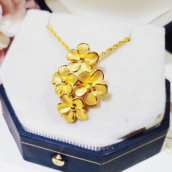 黄金大花朵吊坠女  时尚3d硬金繁花似锦送妈妈礼物足金项链 花朵吊坠