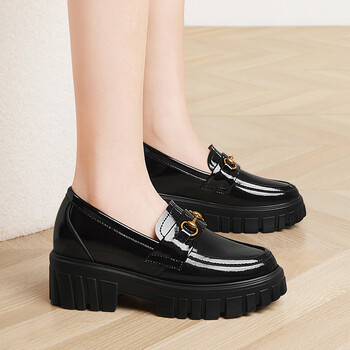 圆头方跟不挤脚女式小皮鞋 黑色/内增高1