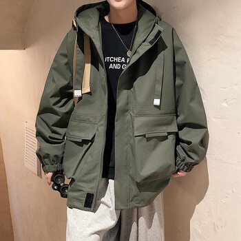 保罗（Dingfengbaoluo）夹克外套男秋冬季宽松潮ins连帽工装上衣户外冲锋衣MYY726墨绿XL