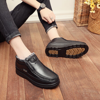 老美华冬季男士棉鞋老北京pu聚氨酯鞋男中老年爸爸加绒防滑保暖老人鞋