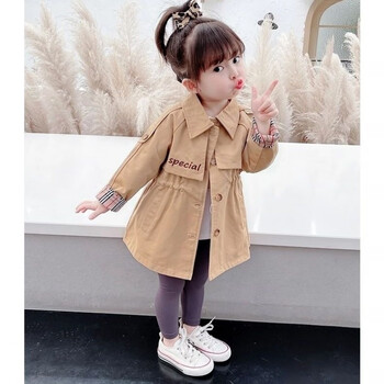 薄款女孩春秋外套小童6岁5岁4岁3学生2洋气衣服夹克女卡其色春秋款120