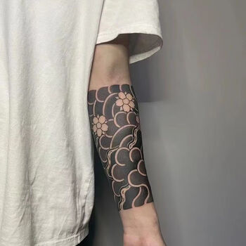 遮疤花臂海浪手臂手环臂环腿部樱花臂纹果汁纹身 半臂纹身全包樱花1张