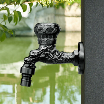 带锁水龙头黑色全铜户外带锁水龙头双出防冻阳台洗衣机龙头一进二出