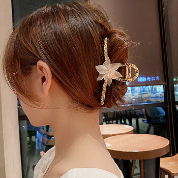 花朵发夹女顶夹大号金属抓夹后脑勺头发鲨鱼夹子韩版女士发饰洗澡盘