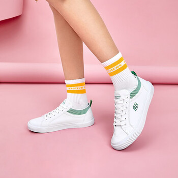 skechers斯凯奇时尚绑带休闲板鞋帆布鞋女士小白鞋天使鞋155120白色37