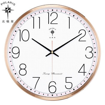北极星现代简约客厅钟表静音家用轻奢日历时钟北欧挂钟电子石英钟 2218【红金】37厘米