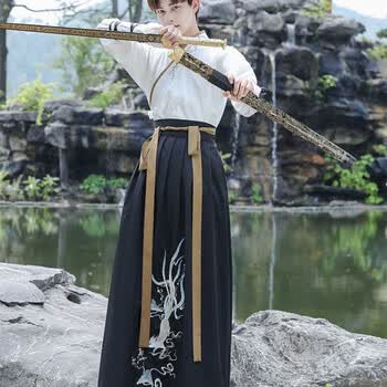 窕妮汉服男仙气古风男士黑色龙纹刺绣魏晋中国风古装演出服汉元素全套