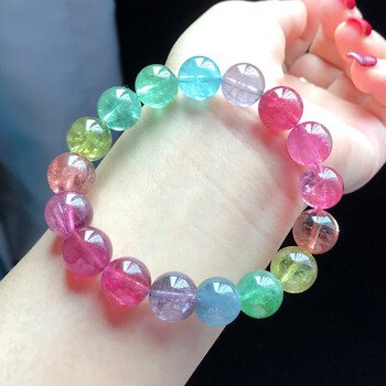 施华洛世奇锆捡漏款天然巴西老矿仙女款浅色糖果碧玺手链圆珠彩虹碧玺