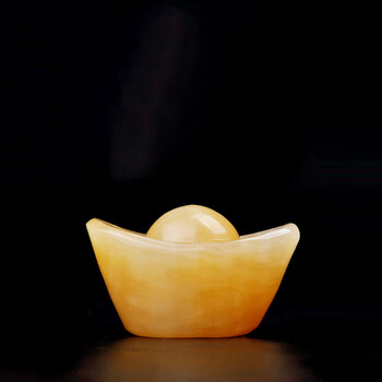 泰山祥云阁米黄玉元宝黄玉石摆件工艺品家居装饰米黄玉元宝小号28cm