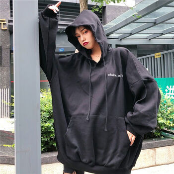 ndnb妹薄款卫衣宽松大码春秋款胖mm特300斤女装秋季连帽字母印花黑色