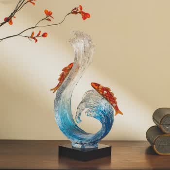 锦鲤摆件创意客厅酒柜玄关办公室树脂装饰桌面摆设 好运锦鲤装饰摆件
