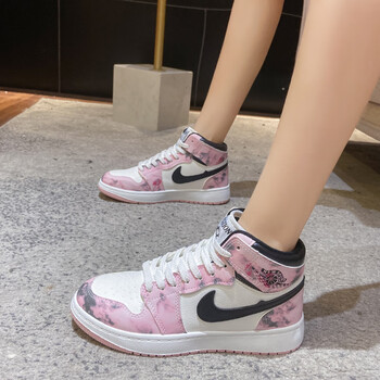 aj女鞋樱花粉鞋子2022春夏新款空军一号高帮板鞋 红色 aj98白樱花 35