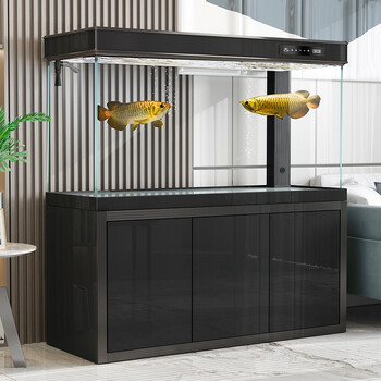 汉霸超白玻璃鱼缸水族箱生态底滤鱼缸大型家用智能金鱼缸黑亮黑靠墙12