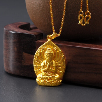 誉尚荣沙金佛头3d如来佛吊坠 男女款吊坠项链 金黄色饰品 欧币项链 千