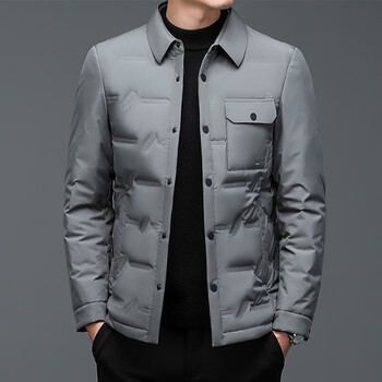 leedprre奢衬衫领轻奢薄款羽绒服男保暖外套男白鸭绒商务休闲羽绒衬衫