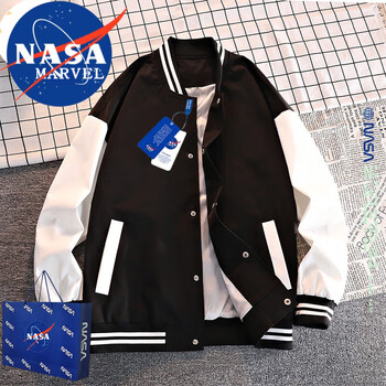 NASA MARVEL官方夹克男秋冬外套美式棒球服潮牌时尚百搭情侣装春款 黑色 XL 