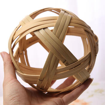 竹编工艺品小蹴鞠手工成品古代蹴鞠球diy幼儿园 米白色 浅色大-15cm