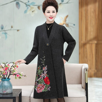 宾他她轻奢中老年女双面呢羊绒大衣女斗篷式外搭婚礼妈妈装秋冬大码