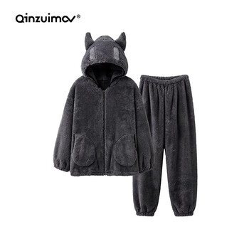 亲嘴猫（QINZUIMAO）亲嘴猫睡衣男冬加绒加厚男士连帽珊瑚绒套装青少年家居服可外穿 4386 （现货）热销款 XL