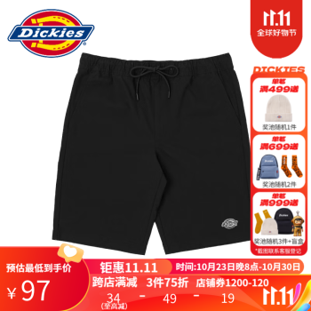 dickies【商场同款】短裤 腰部抽绳男式休闲短裤8786 黑色 032