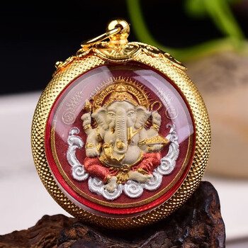 情礼物】 泰国佛牌祥云象神鲁士头鎏金壳 小模象神红底款