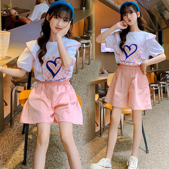 乐菲狗女童套装儿童t恤短裤两件套中大童新款小女孩运动衣服3-14岁