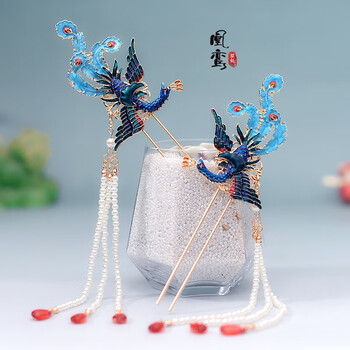 烧蓝发簪明制发饰凤凰合金簪子古装盘发配饰保色古风发钗汉服头饰 凰