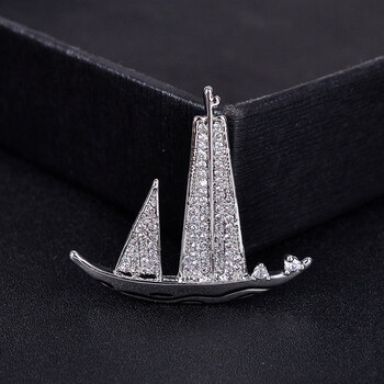 韩国气质复古胸牌情侣西服徽章别针女英伦风胸花配饰 帆船胸针-银色