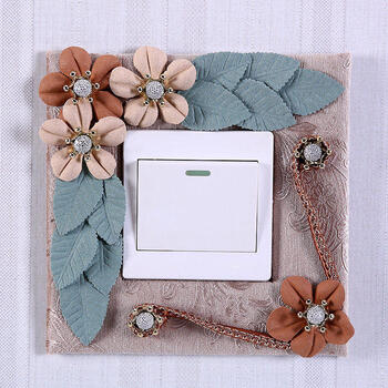 套插座贴创意布艺墙贴保护套灯开关装饰套海棠花咖色单开内径8686cm