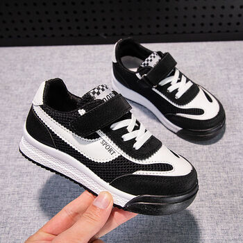 儿童板鞋2022春秋季新款中小学生鞋子男童帅气超酷休闲运动鞋黑色网面