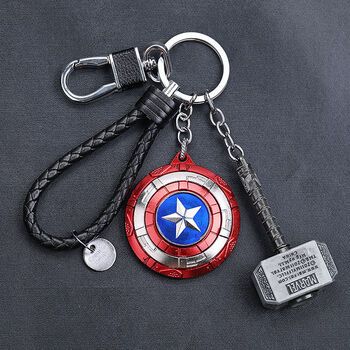 金属钥匙扣美队雷神锤钢铁侠汽车挂件 豪华旋转锤实心 旋转盾牌 皮扣