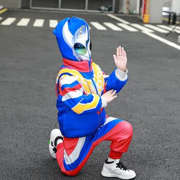 欧遥童装4岁男童奥特曼印花冬季加绒套装2022新款儿童外套秋冬装三周