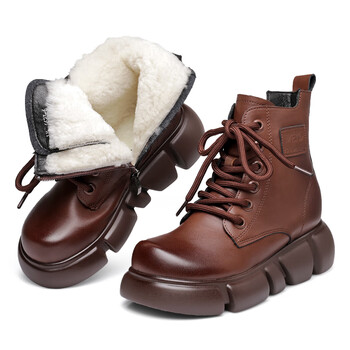 千颂妍冬季雪地靴女加绒加厚短靴皮毛一体棉靴牛皮羊毛靴子保暖厚底