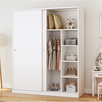 主卧室滑门单人板式衣柜出租屋推拉门12米宽简约木制暖白色长80cm宽