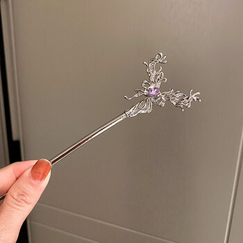 【京选优品】防身簪子 镶钻月牙金属日常u型发簪女简约现代感簪子发钗